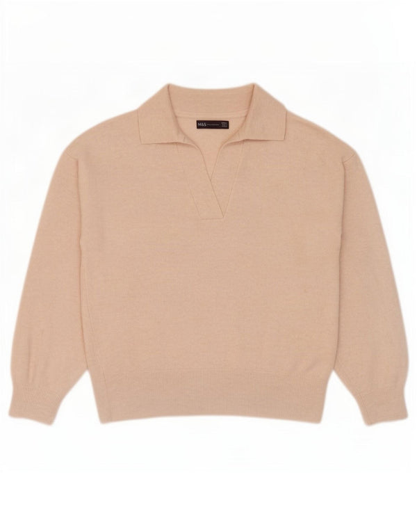 Marks & Spencer Womens Polo Neck Jumper Sweater UK 10 Small Beige Polyester