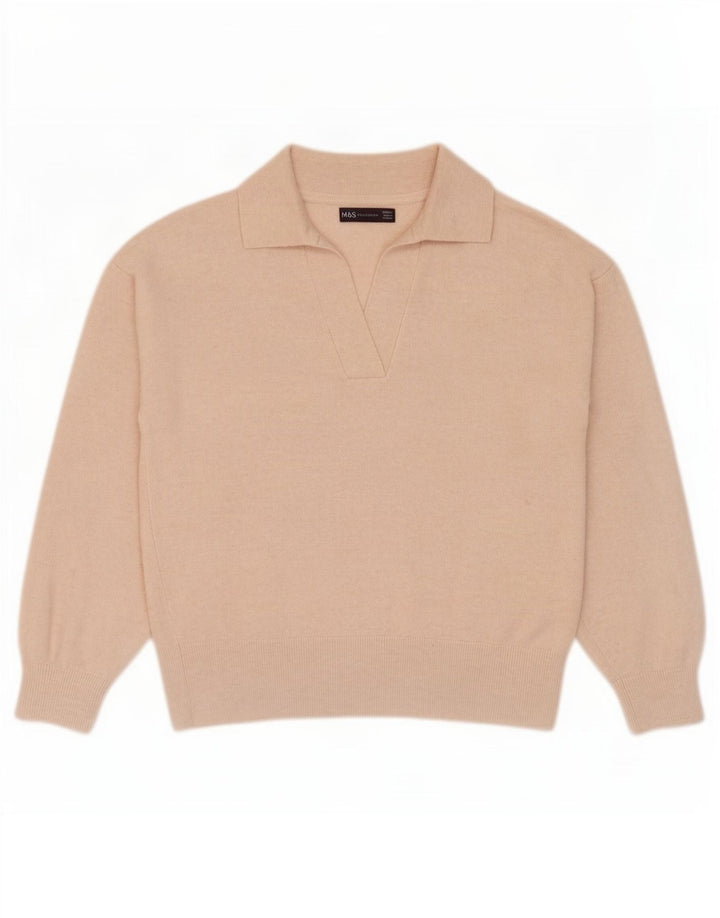 Maglione maglione collo alto da donna Marks & Spencer UK 10 piccolo poliestere beige
