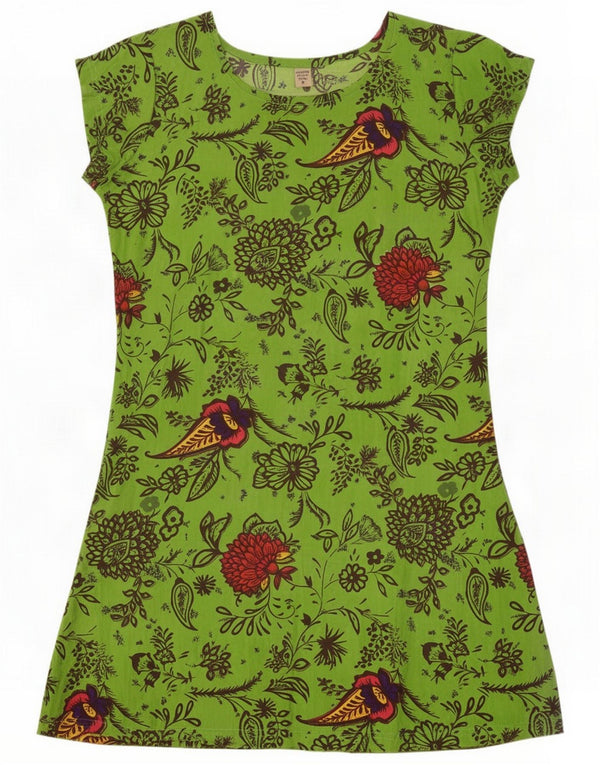 Abito tunica vintage da donna UK 10 piccolo verde floreale in cotone