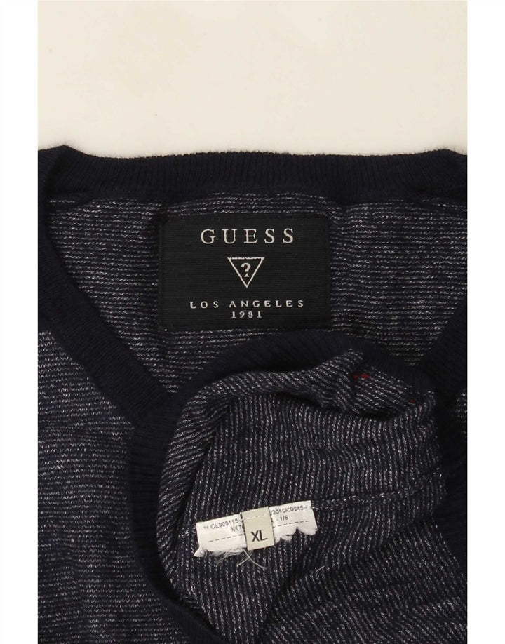 Maglione maglione da uomo con scollo a V Guess XL blu navy screziato