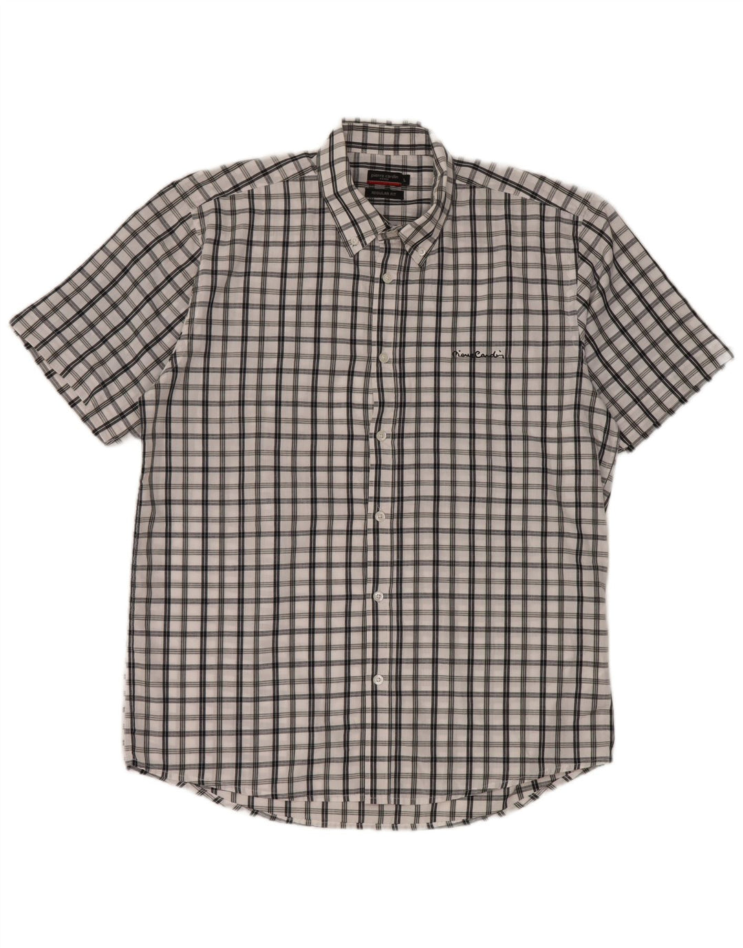 Camicia da uomo a maniche corte, vestibilità regolare, Pierre Cardin, grande motivo a quadri bianchi