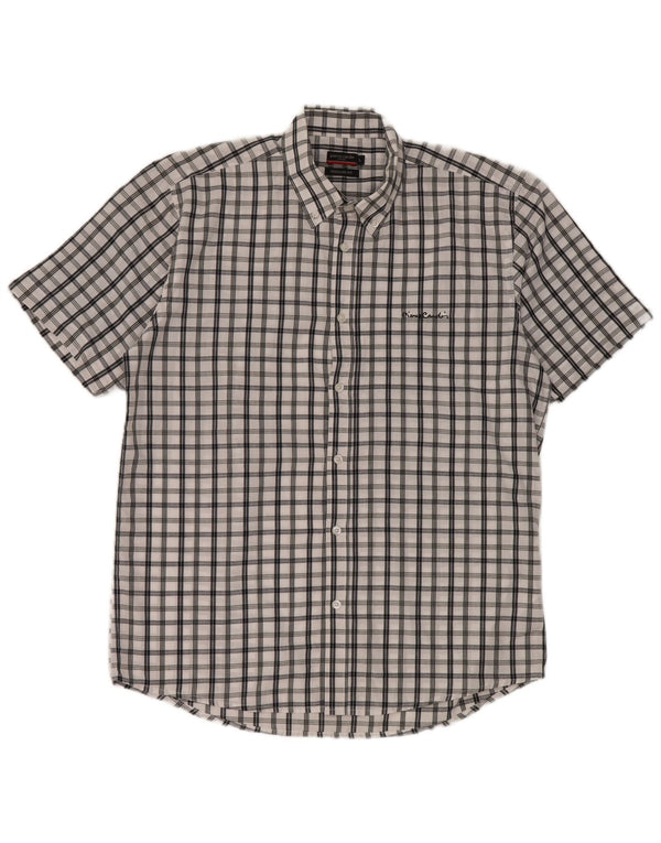 Camicia da uomo a maniche corte, vestibilità regolare, Pierre Cardin, grande motivo a quadri bianchi