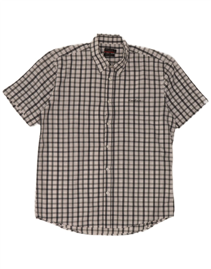 Camicia da uomo a maniche corte, vestibilità regolare, Pierre Cardin, grande motivo a quadri bianchi