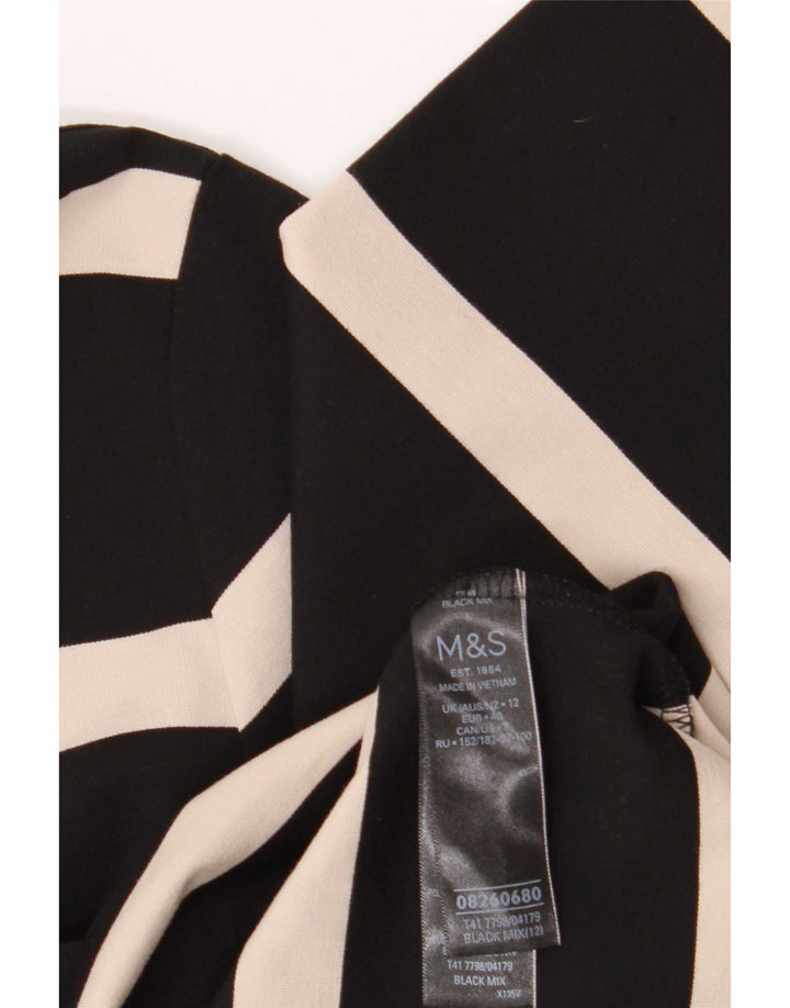 Marks & Spencer Top da donna manica 3/4 UK 12 viscosa a righe nere medie