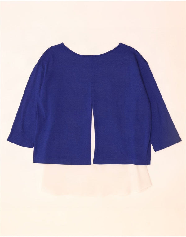 Marks & Spencer Top da donna manica 3/4 UK 14 Large Blu Colourblock Viscosa
