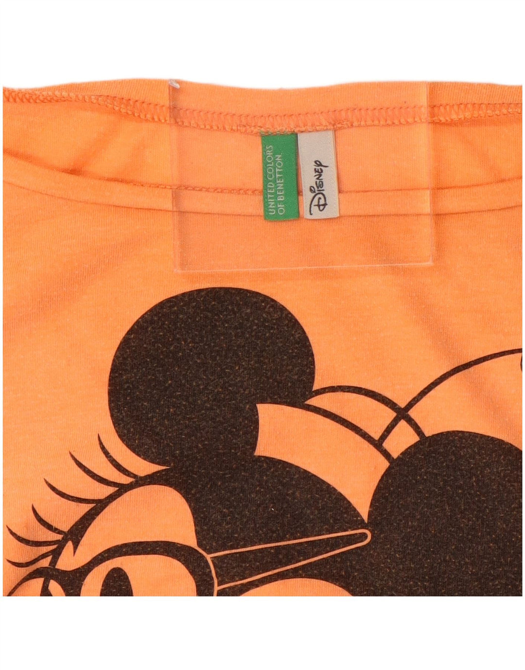 BENETTON T-shirt grafica corta da donna con topolino UK 14 Arancione medio