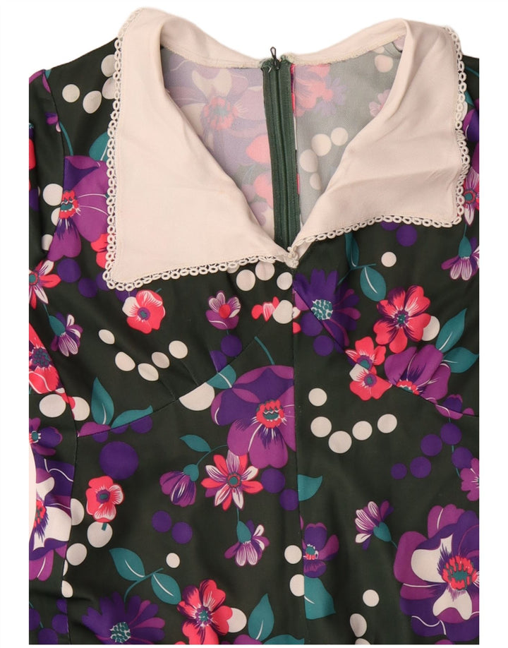 Abito maxi a maniche lunghe da donna VINTAGE UK 14 Grande floreale multicolore