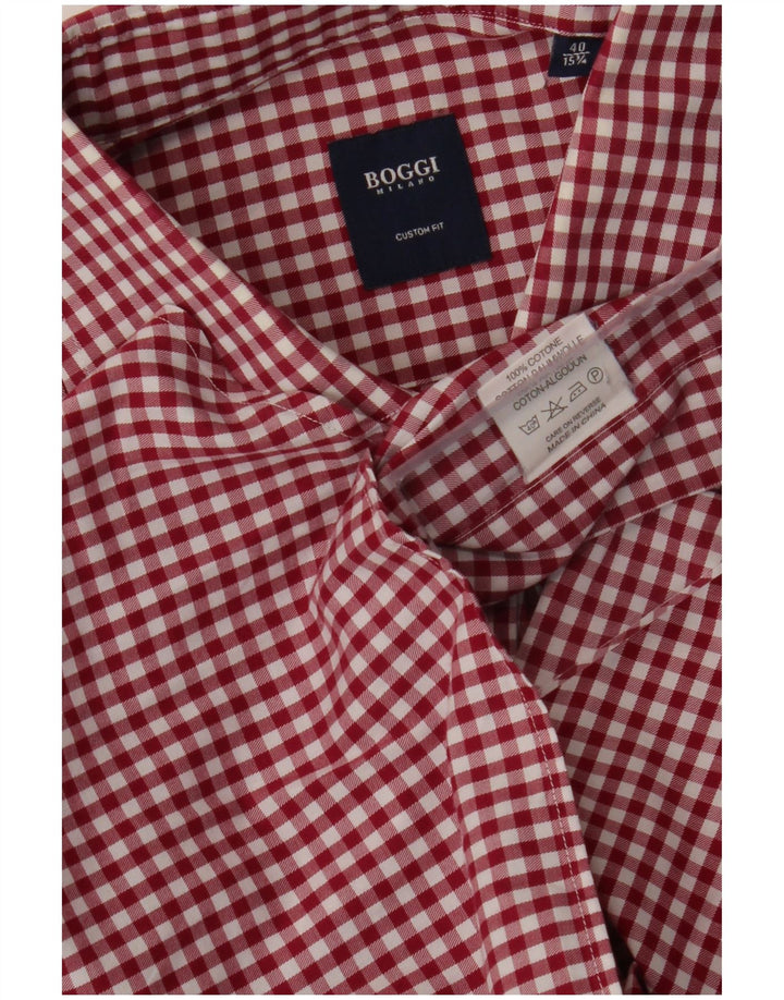 Camicia da uomo Boggi a quadri su misura taglia 40 15 1/2 percalle bordeaux medio