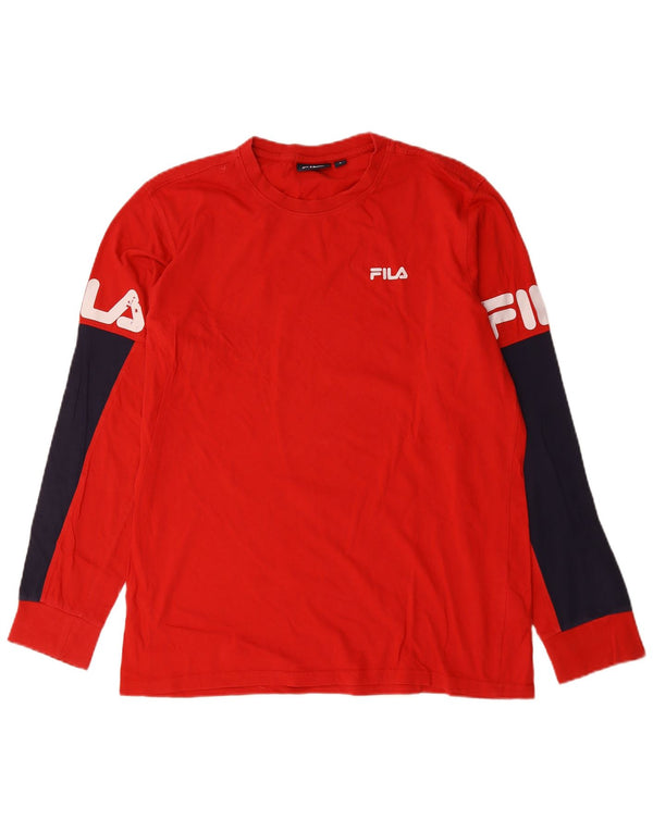 Maglietta grafica da uomo Fila a maniche lunghe grande in cotone color block rosso