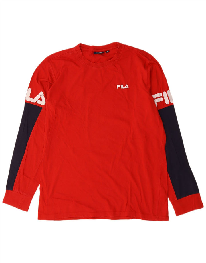 Maglietta grafica da uomo Fila a maniche lunghe grande in cotone color block rosso