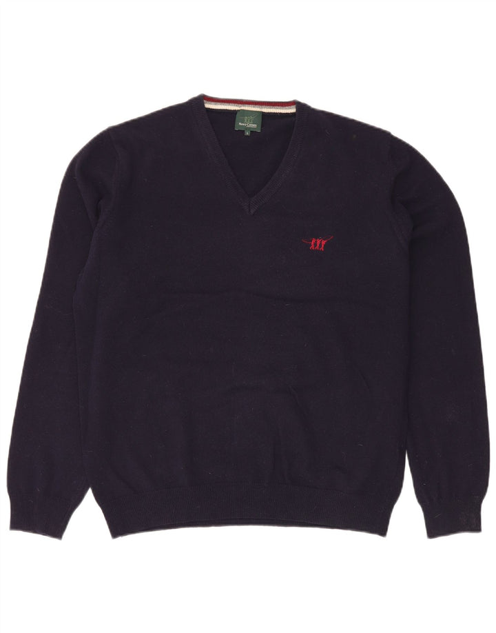 Maglione da uomo con scollo a V Henry Cottons, grande, in lana vergine blu navy