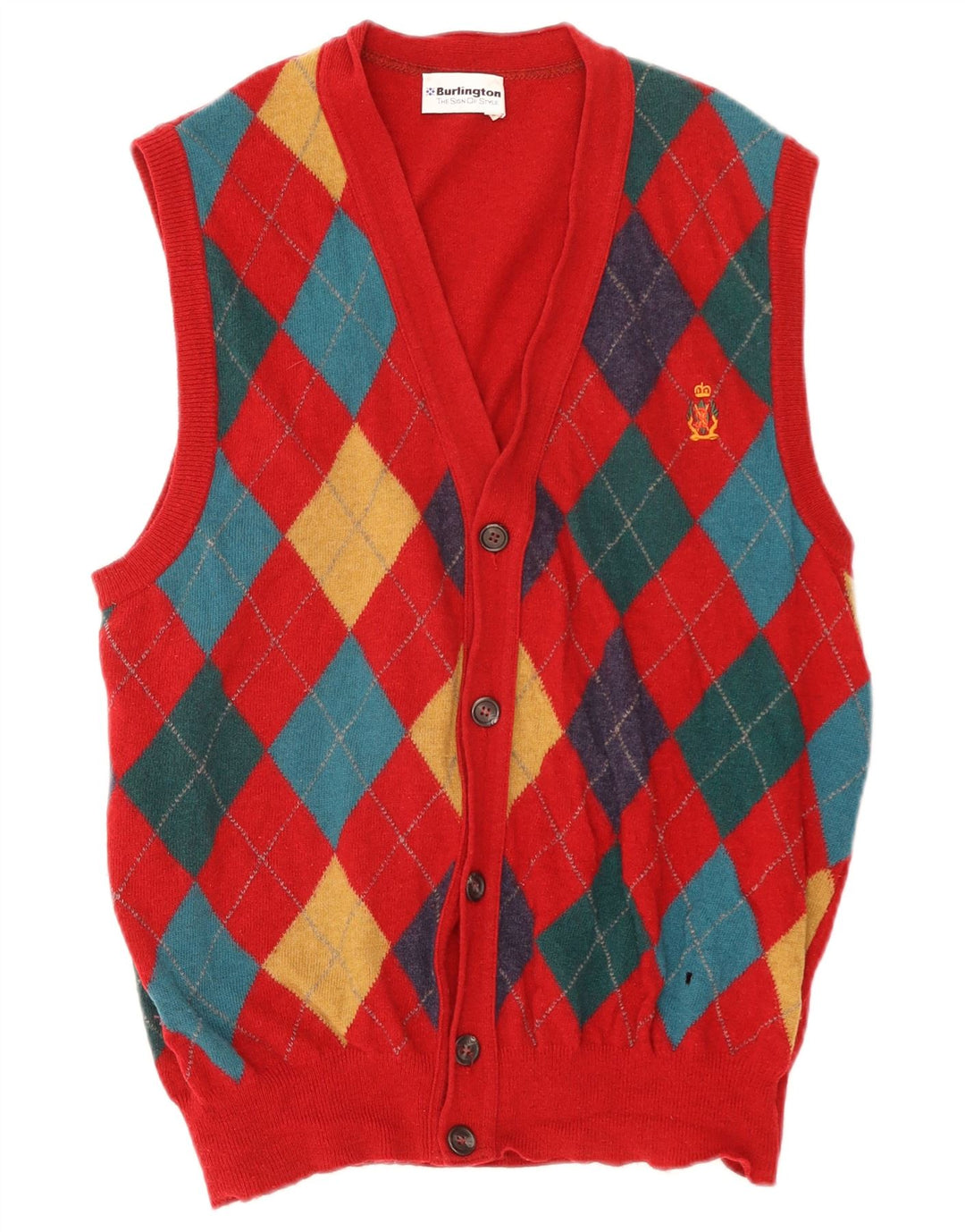 Maglione cardigan senza maniche da uomo Burlington IT 50 Large Red Argyle/Diamond