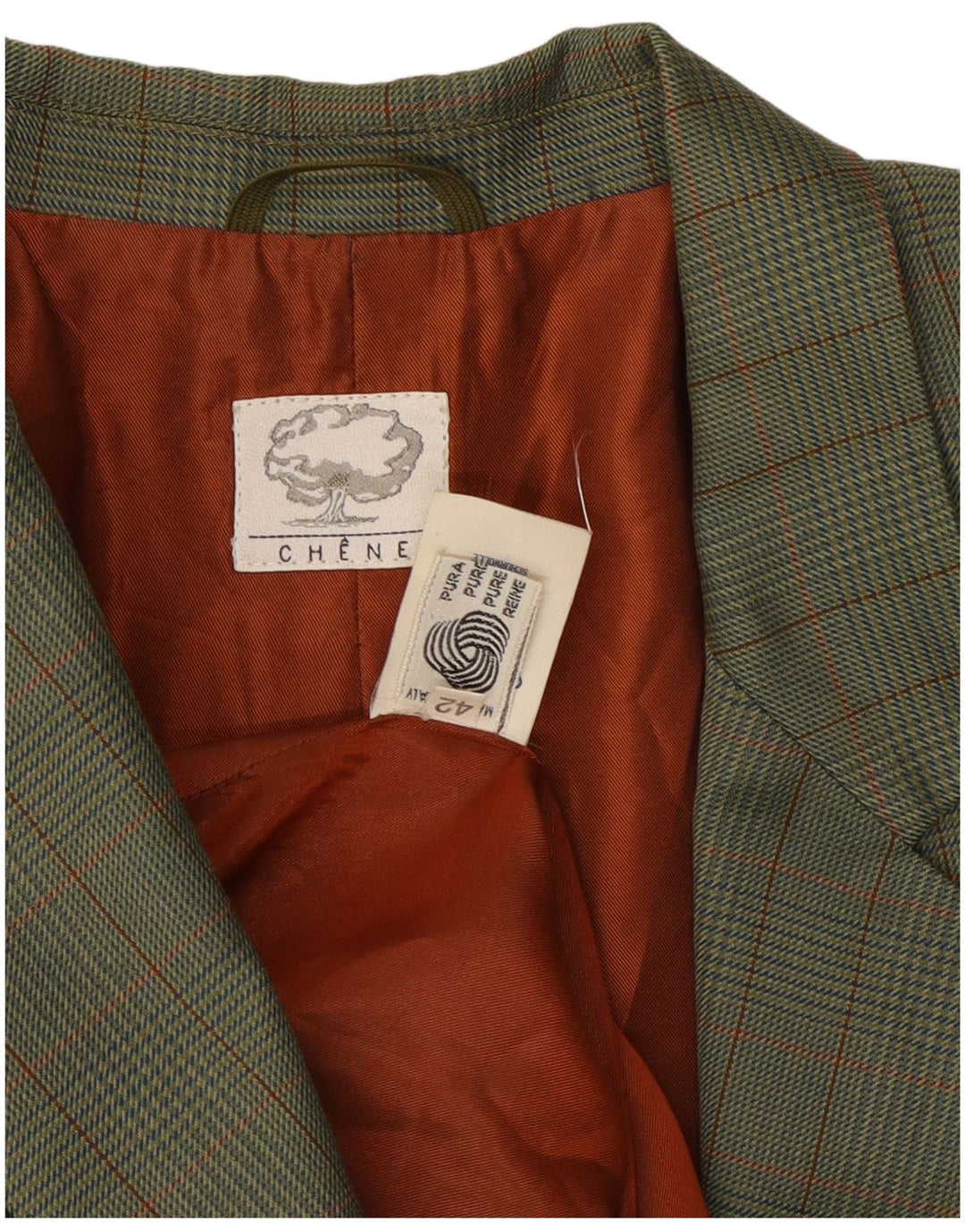 Giacca blazer vintage da donna a 2 bottoni IT 42 in lana a quadri verde medio