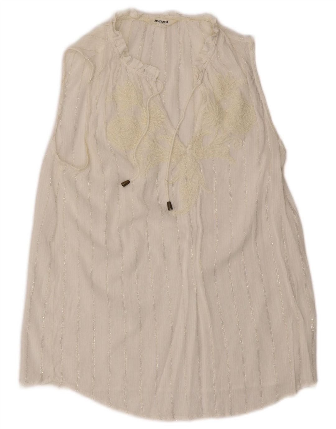 Desigual Camicetta senza maniche grafica da donna Top UK 12 Medium White Striped