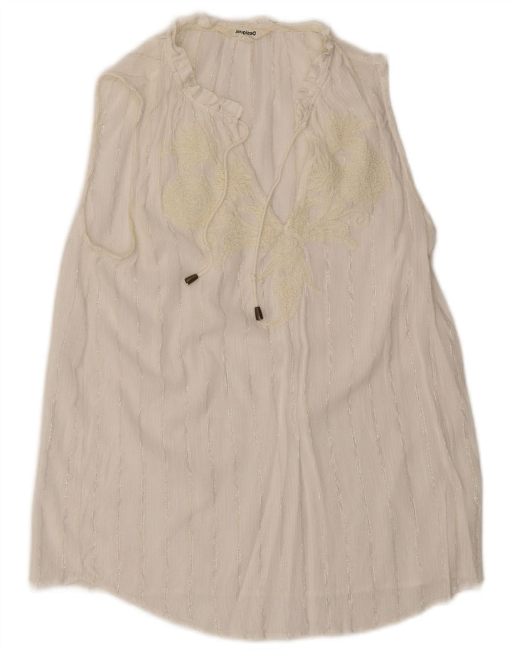 Desigual Camicetta senza maniche grafica da donna Top UK 12 Medium White Striped