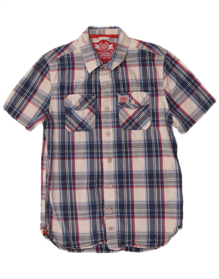 Camicia a maniche corte da uomo Superdry in cotone a quadri blu grandi