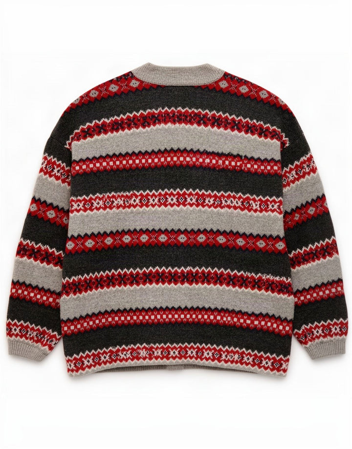 Maglione cardigan da uomo Stefanel grande lana Fair Isle grigia