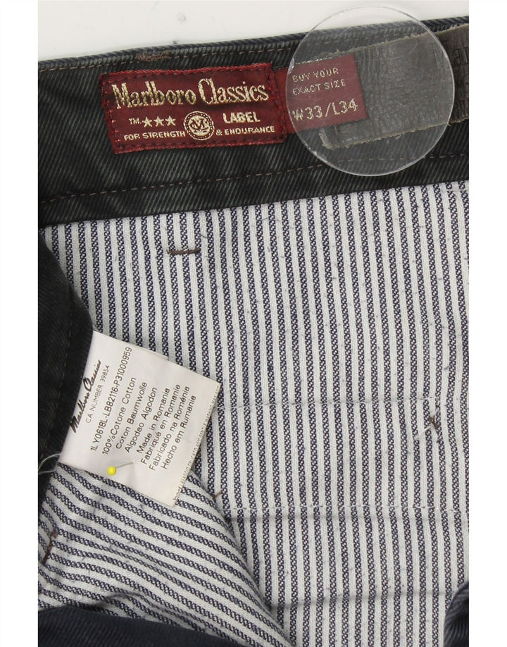 MARLBORO CLASSICS Pantaloni chino dritti da uomo W33 L28 cotone blu navy
