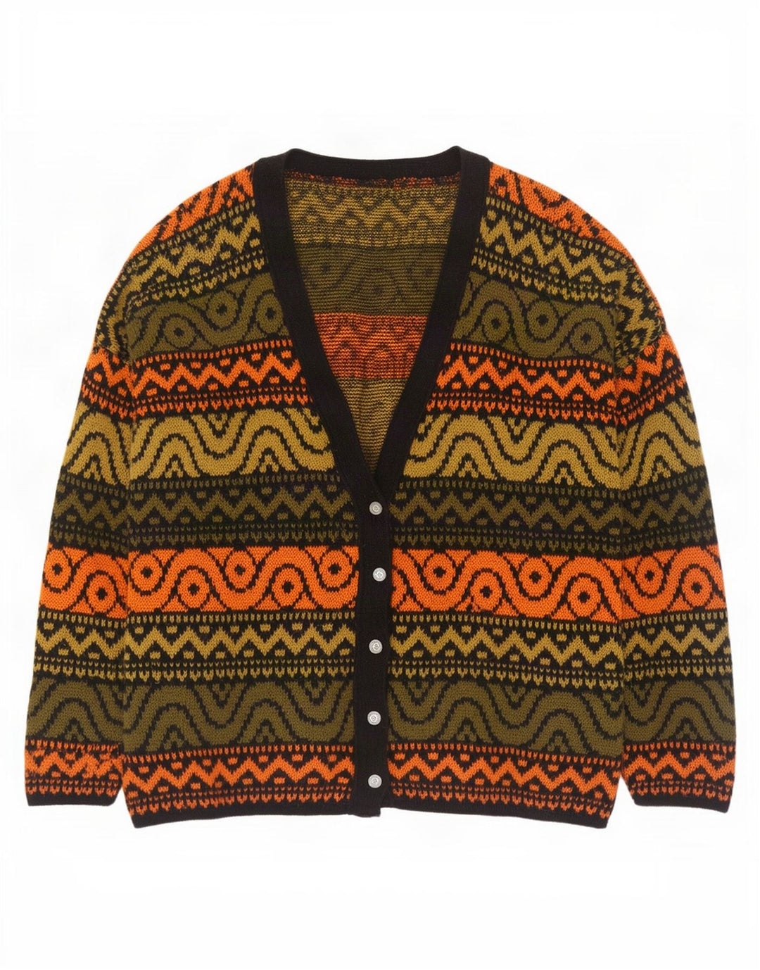 Maglione cardigan oversize da donna vintage UK 18 XL multicolore geometrico