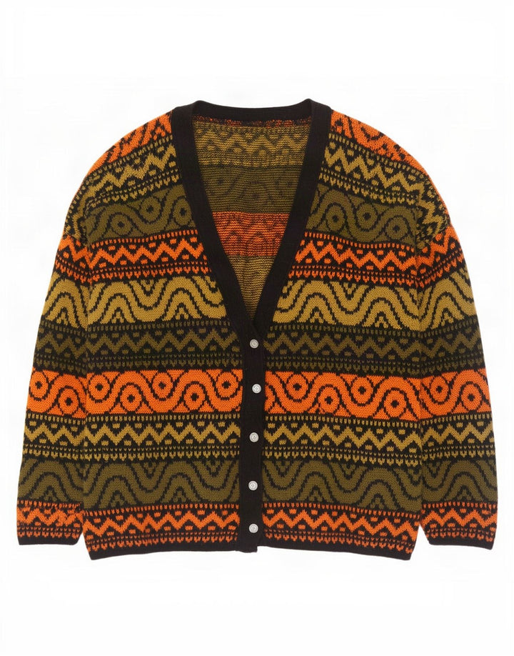 Maglione cardigan oversize da donna vintage UK 18 XL multicolore geometrico