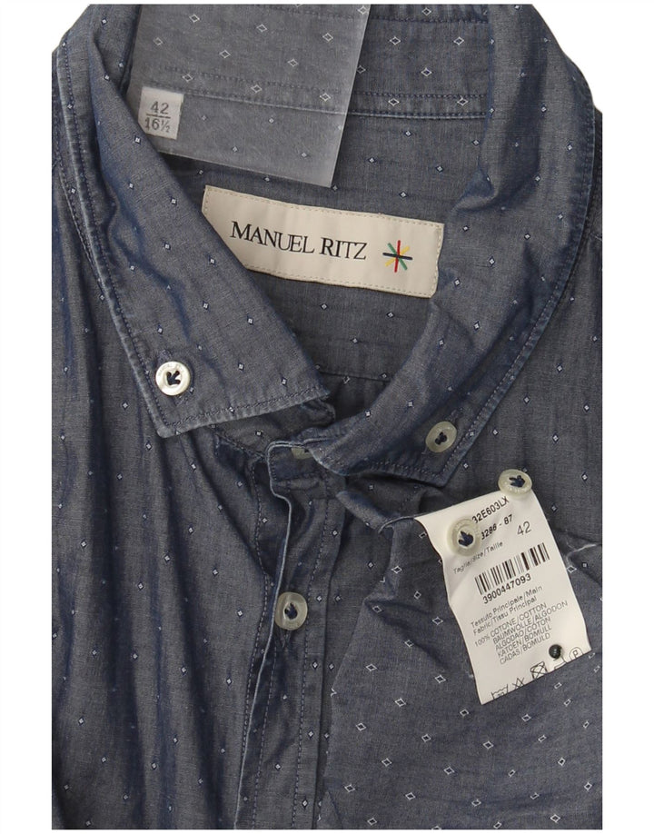 Camicia da uomo Manuel Ritz taglia 42 16 1/2 grande cotone blu