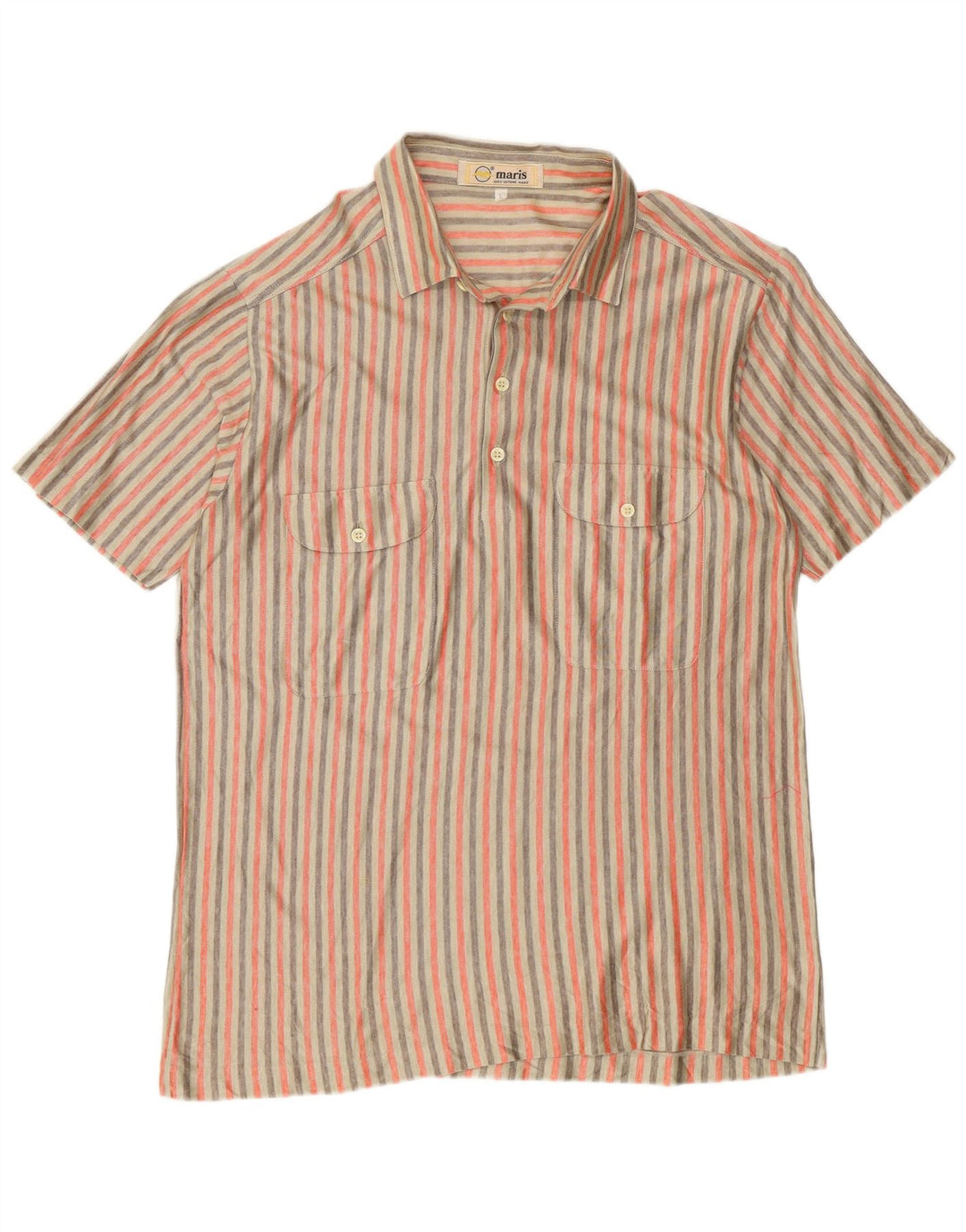 Camicia pullover a maniche corte vintage da uomo in cotone a righe beige grande