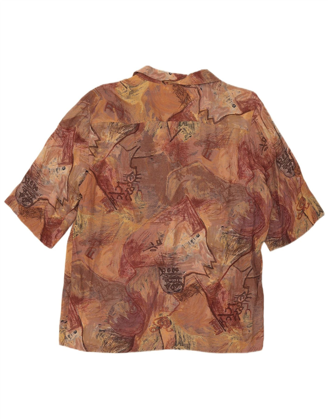 Camicia a maniche corte vintage da donna con motivo astratto UK 14 Marrone medio