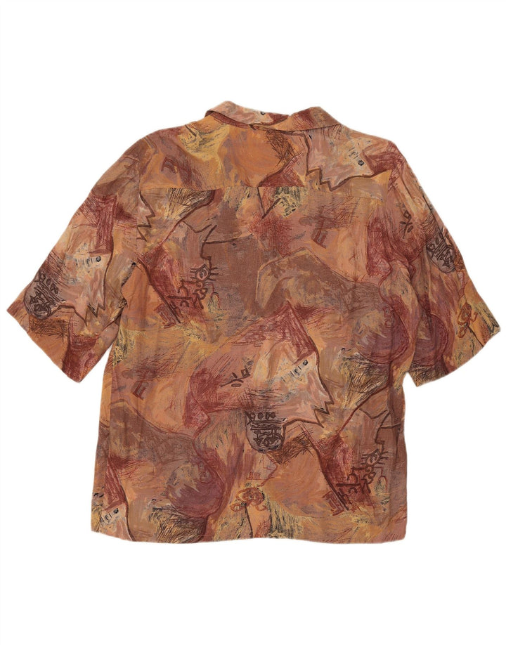 Camicia a maniche corte vintage da donna con motivo astratto UK 14 Marrone medio