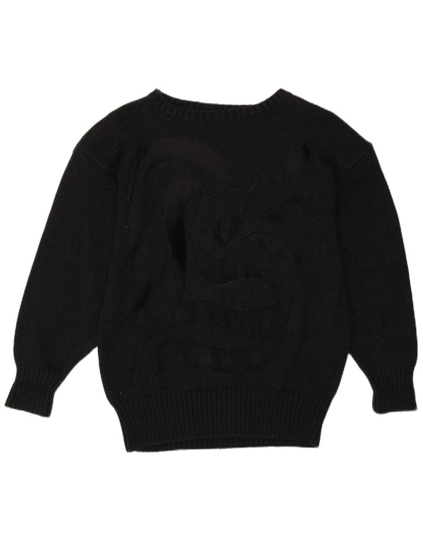 Maglione maglione con scollo a barca da donna vintage UK 14 cotone nero medio