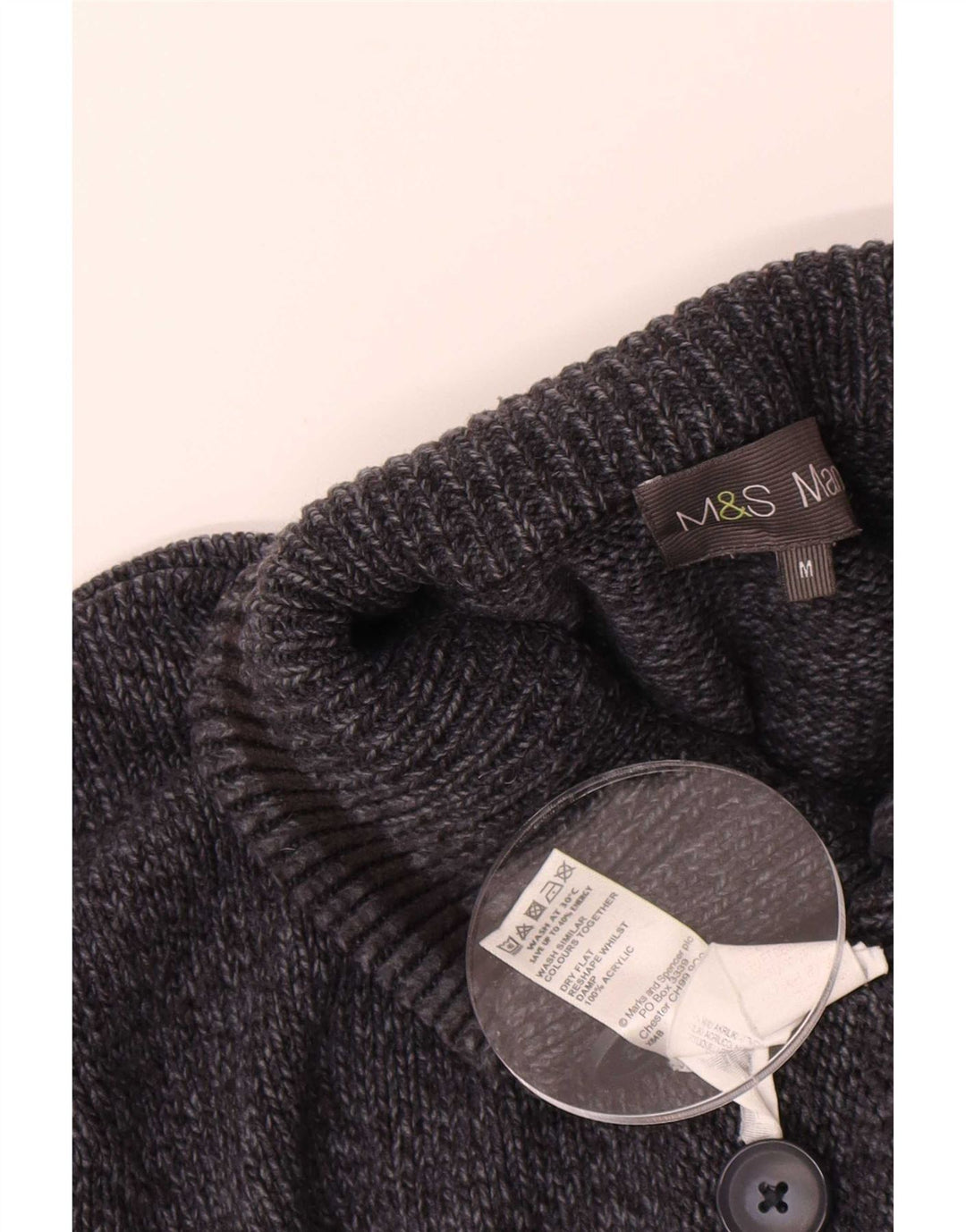 Maglione da uomo Marks & Spencer con bottoni e collo medio blu navy screziato