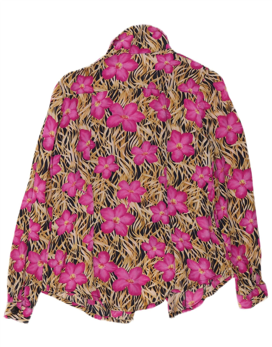 Camicetta camicia vintage da donna UK 14 rosa medio floreale