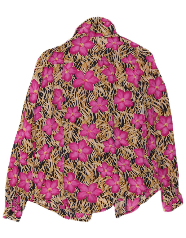 Camicetta camicia vintage da donna UK 14 rosa medio floreale