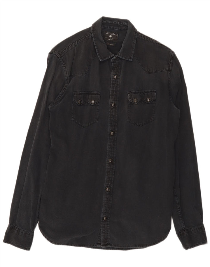 Camicia di jeans slim fit Zara da uomo di colore nero medio