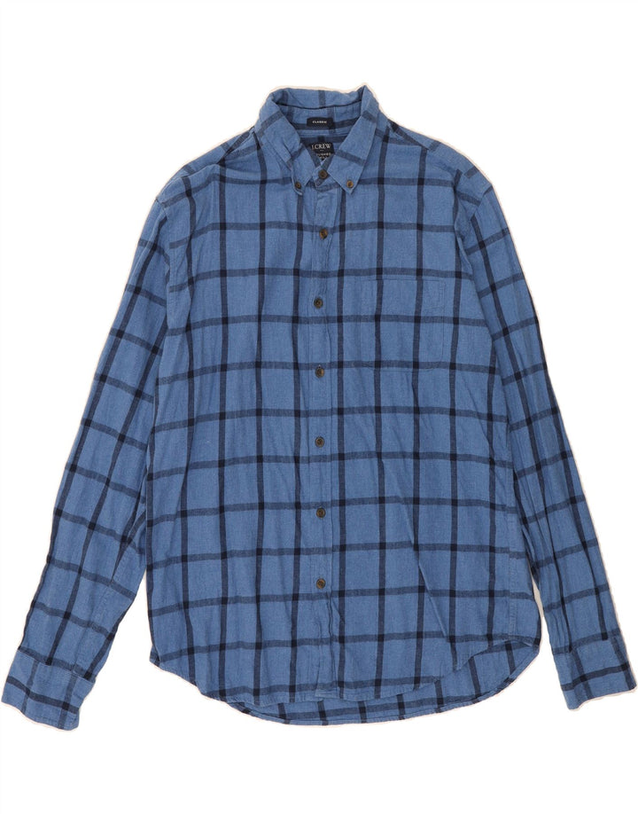 J. CREW Mens Brushed Classic Fit Flannel Shirt Large Blue Check Cotton Vintage J. Crew and Second-Hand J. Crew from Messina Hembry 