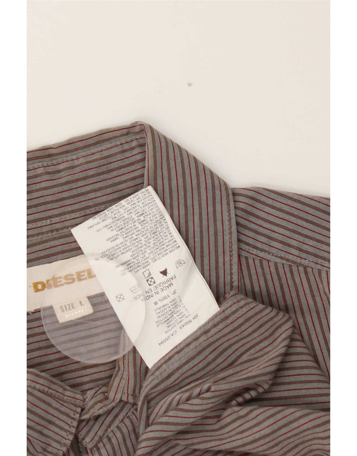 Camicia da uomo Diesel Large in cotone a righe grigie