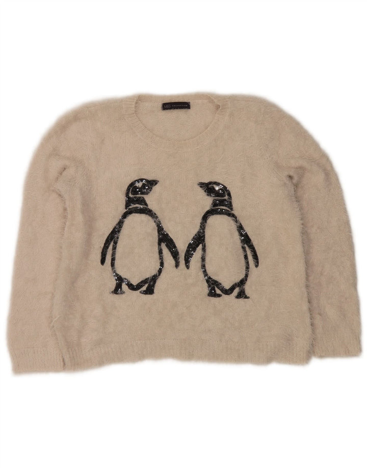 Marks & Spencer maglione corto con scollo a barca da donna UK 12 medio bianco sporco
