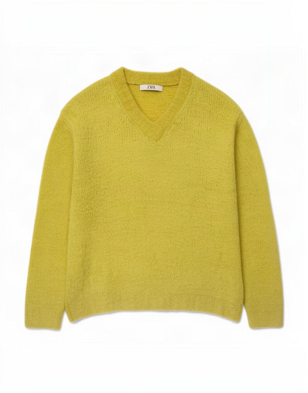 Maglione da donna con scollo a V Zara UK 16 grande cotone verde