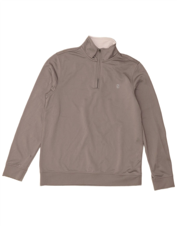 Felpa da uomo con collo con zip Izod, piccola, in poliestere grigio