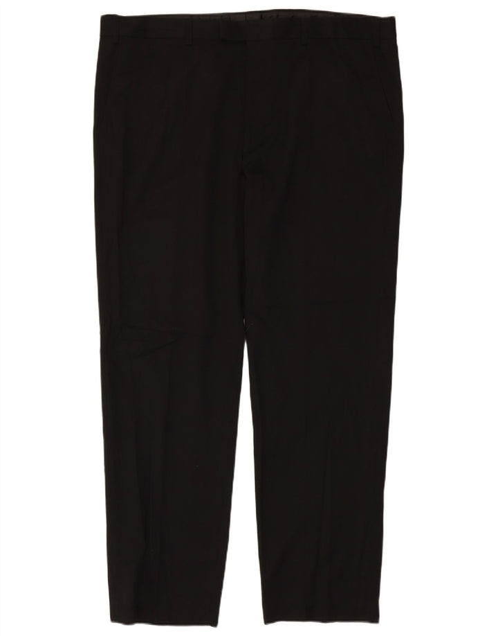 Pantaloni da abito regolari dritti da uomo Marks & Spencer W42 L33 poliestere nero