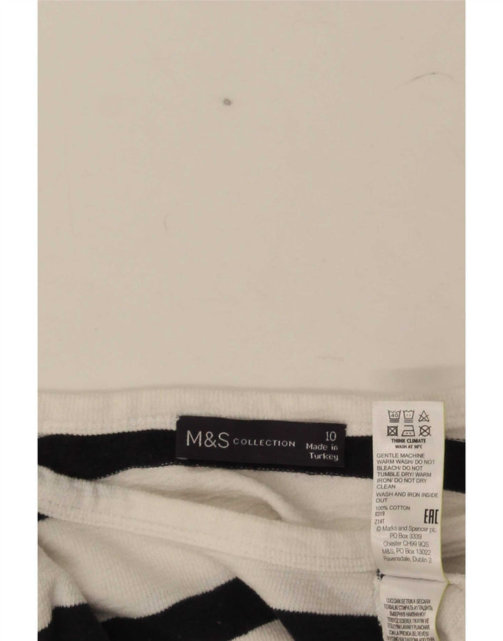 Marks & Spencer Top da donna a maniche lunghe UK 10 piccolo cotone a righe bianche