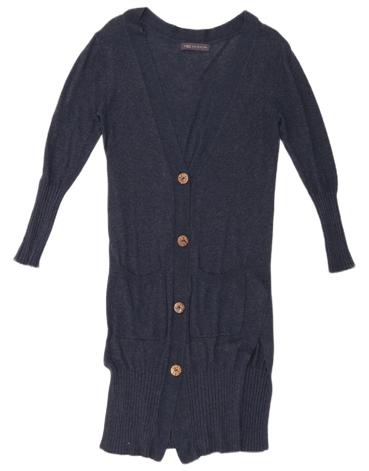 Maglione cardigan lungo da donna Marks & Spencer UK 10 piccolo blu navy