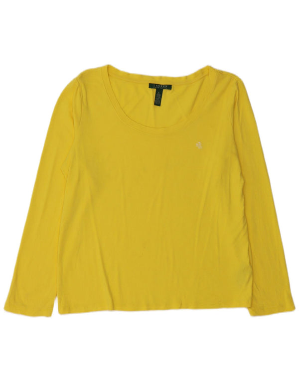 Top manica lunga da donna Ralph Lauren UK 18 XL cotone giallo