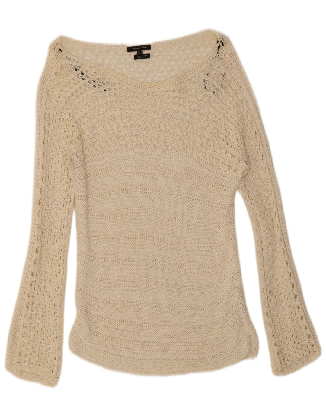 Massimo Dutti Top da donna all'uncinetto a maniche lunghe UK 12 Cotone bianco sporco medio