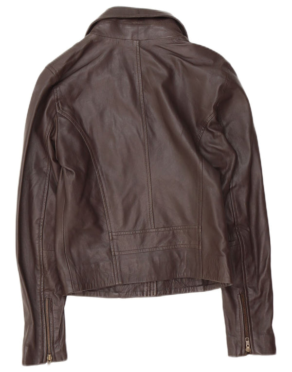 Giacca da motociclista in pelle da donna vintage UK 12 Pelle marrone medio