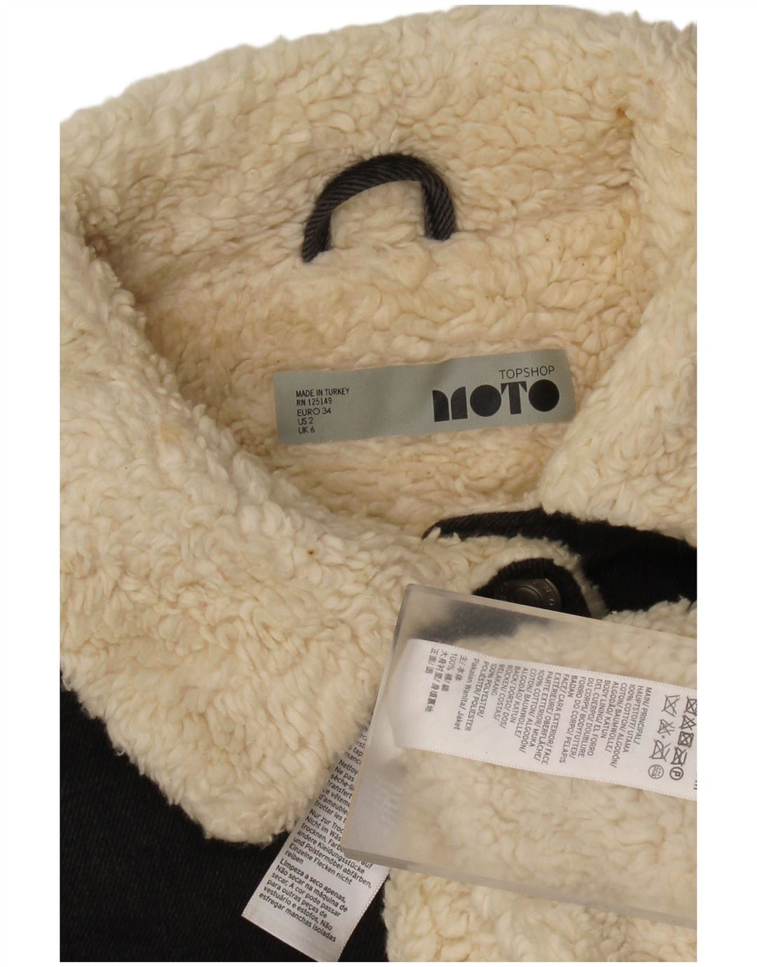 Topshop Giacca in denim Sherpa oversize da donna UK 6 XS Cotone grigio