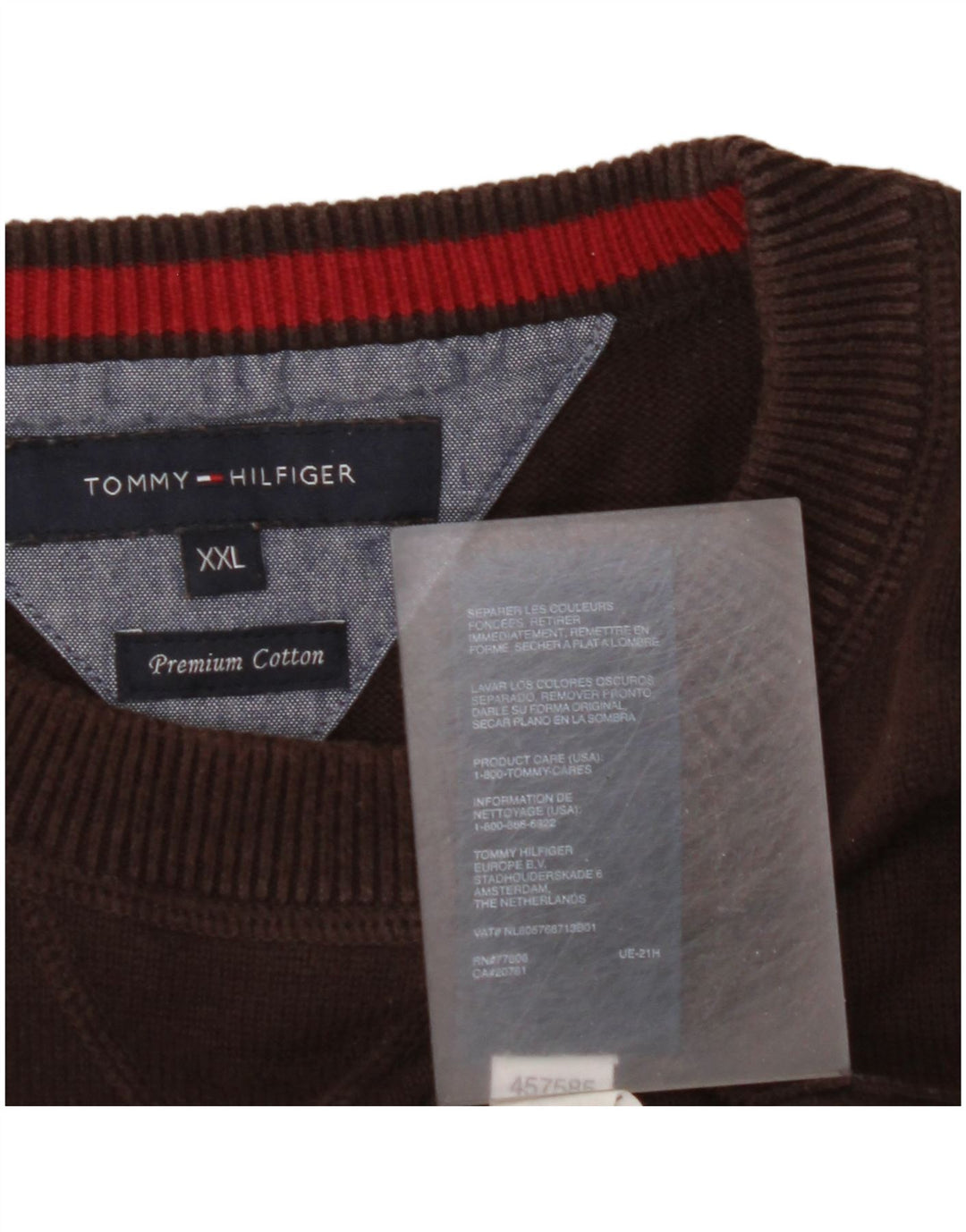 TOMMY HILFIGER Maglione maglione girocollo da uomo vestibilità ampia 2XL cotone marrone