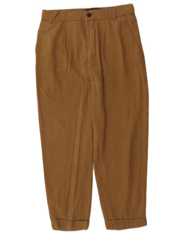 Zara Womens High Waist Tapered Cropped Trousers Small W26 L24 Beige Lyocell