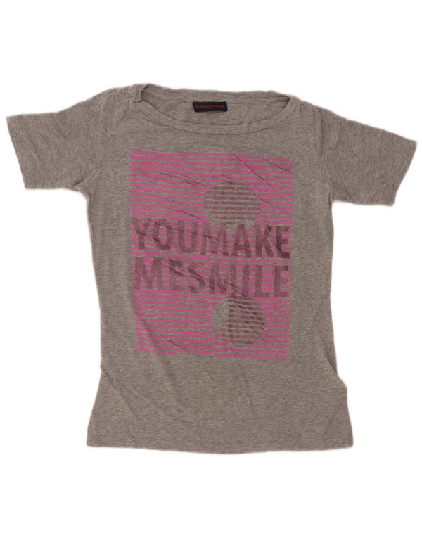 T-shirt grafica da donna Trussardi Jeans Top UK 10 piccola in cotone grigio