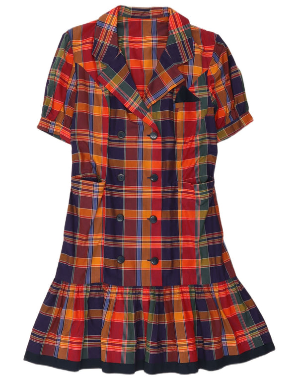 Abito chemisier vintage da donna a maniche corte UK 12 medio multicolore a quadri
