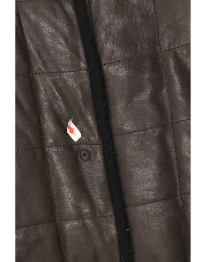 Cappotto in pelle imbottito da donna vintage UK 12 medio nero